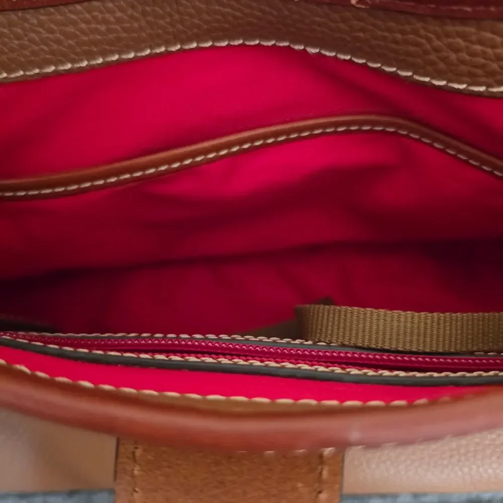 Dooney & Bourke Tan Pebble Grain Logo Lock Small Satchel